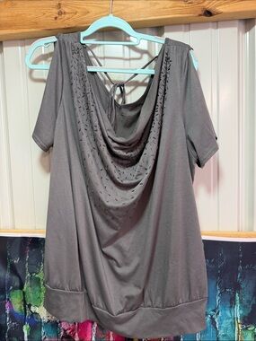 Lane Bryant Gray Cowl Neck Cold-Shoulder Top